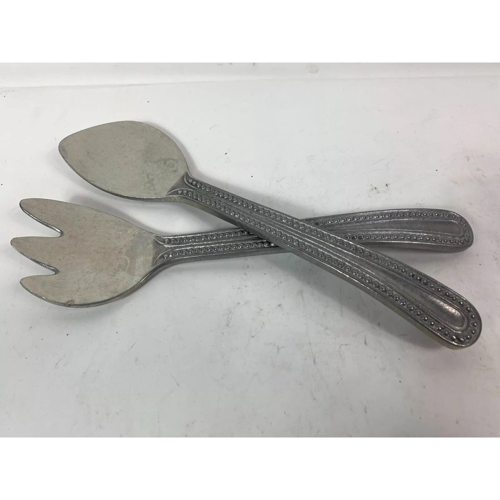 Wilton Armetale Aluminum Salad Set Fork & Spoon Set Beaded Flutes & Pearls